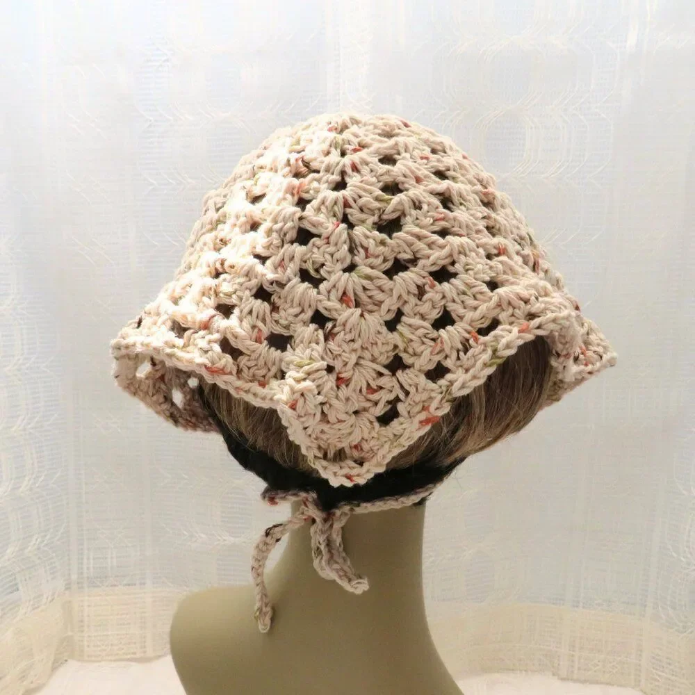 Beige Crocheted Bandana, Women Boho Cottage Core Hair Accessories, Festival Wear